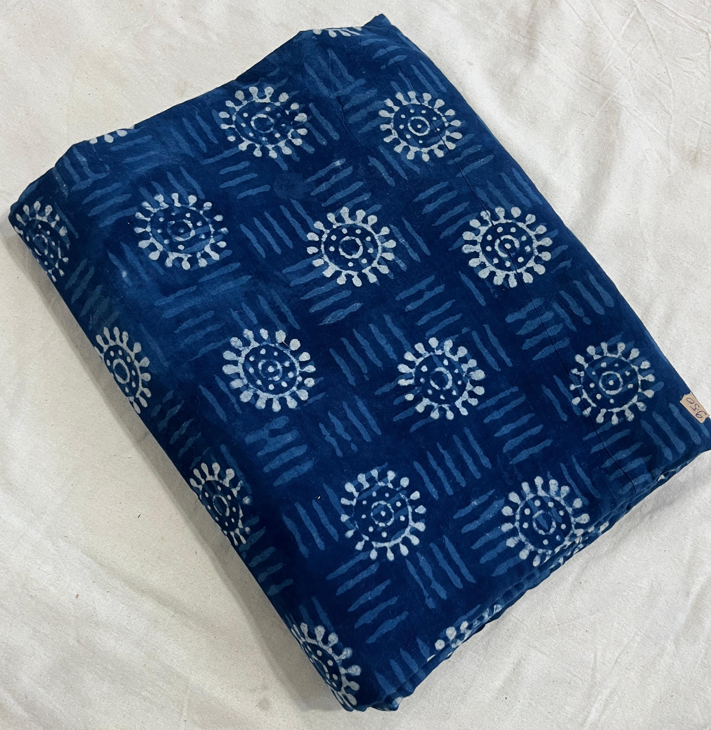 Indigo floral jaal Dabu handblock printed cotton fabric, classic mud resist pure cotton textile